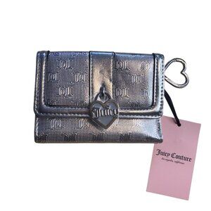 Juicy Couture Silver Metallic Embossed Wallet With Heart Charm & Keyring
